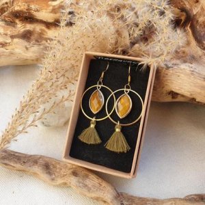 Tigerauge-Tassel Ohrringe *oliv/gold