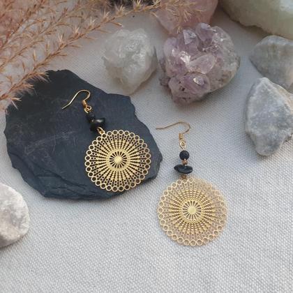 Obsidian- Lava Ohrringe *Mandala* - Image 2