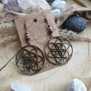 *SEED OF LIFE* Ohrringe Roter Jaspis bronze