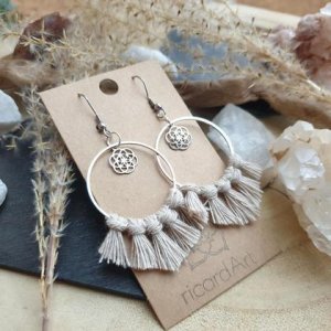 Makramee Ohrringe *SEED OF LIFE Circle silber/natur