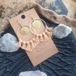 Makramee Ohrringe *MANDALA Circle* gold/kamelbraun