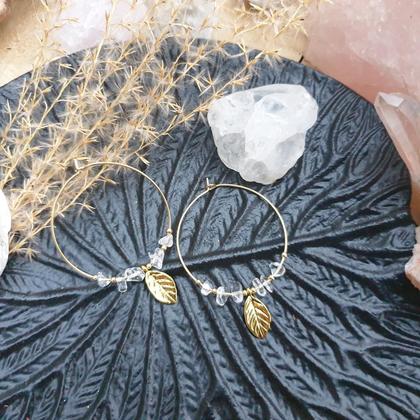 Bergkristall Creolen *LEAVES* gold (Edelstahl)