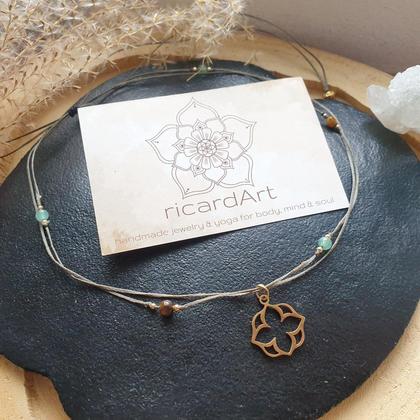 Aventurin- Tigerauge Kette *FLOWER* Edelstahl vergoldet