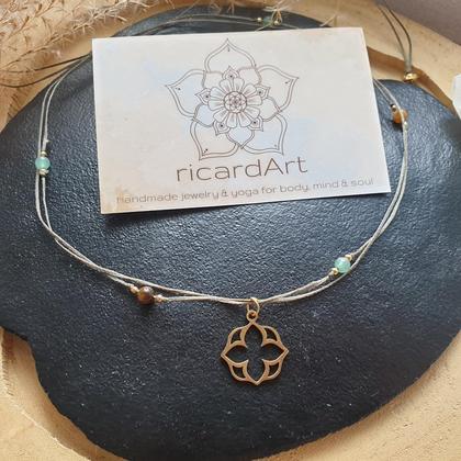 Aventurin- Tigerauge Kette *FLOWER* Edelstahl vergoldet - Image 2