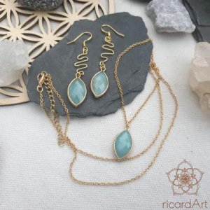 AMAZONIT Ohrringe/Halskette *facettiert/vergoldet