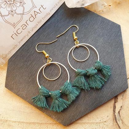 Makramee Ohrringe *CIRCLES gold/dunkelgrün