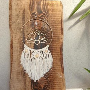 LOTUS Makramee mit Rosenquarz & Prismakristall *natural white