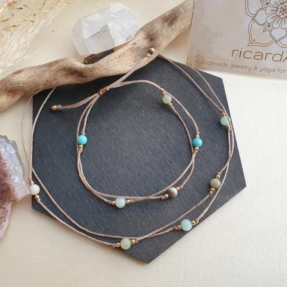 Amazonit - Türkis Doppelarmband *18k vergoldet/sandfarben - Image 3