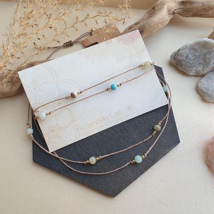 Amazonit - Türkis Doppelarmband *18k vergoldet/sandfarben - Image 2