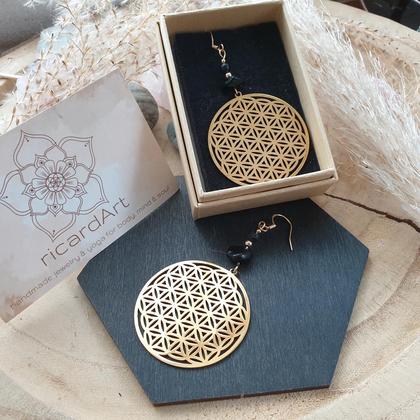 Turmalin Lava Ohrringe *LEBENSBLUME* Edelstahl vergoldet - Image 2