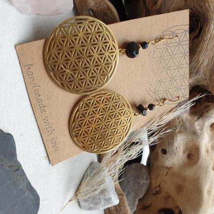 Turmalin Lava Ohrringe *LEBENSBLUME* Edelstahl vergoldet - Image 3