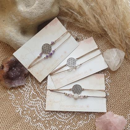 Amethyst- Bergkristall- Rosenquarz Dopppelarmband *BLUME DES LEBENS*