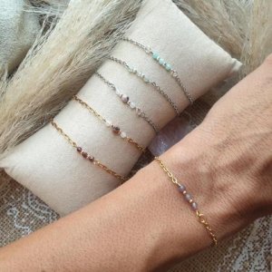 Amethyst Kristall Armkettchen Edelstahl vergoldet