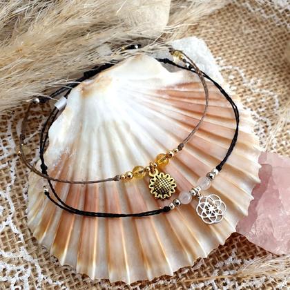 CITRIN/ROSENQUARZ Armband *SUN & SEED OF LIFE