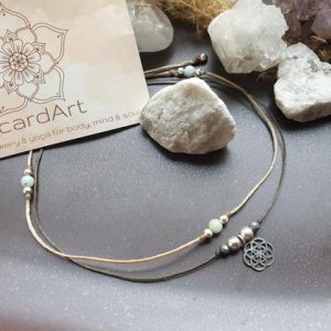 Amazonit Fußband *SEED OF LIFE* silber