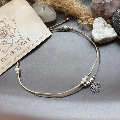 Amazonit Fußband *SEED OF LIFE* silber - Image 3