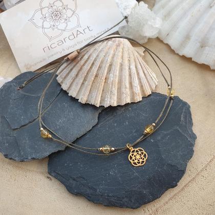 CITRIN Fußkettchen *SEED OF LIFE gold/oliv