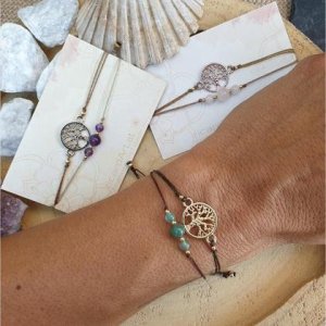 LEBENSBAUM Dopppelarmband Aventurin/Amethyst/Rosenquarz