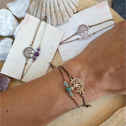 LEBENSBAUM Dopppelarmband Aventurin/Amethyst/Rosenquarz