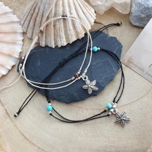 Rhodonit/Türkis Fußband *SEESTERN* silber