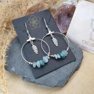 Aquamarin Creolen *FEATHER 30mm silber