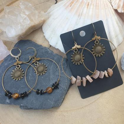 Sonnenstein Creolen *SUNFLOWER* 40mm antikbronze - Image 4