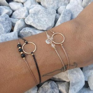 TURMALIN/Bergkristall Doppelarmband *CIRCLE* 18k vergoldet