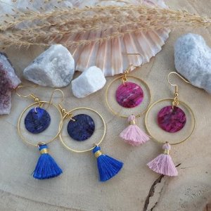 Tassel Ohrringe *FANCY SEASHELL* 30mm pink/blau