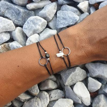 CIRCLE Doppelarmband *Obsidian/Perlmutt  12mm Edelstahl