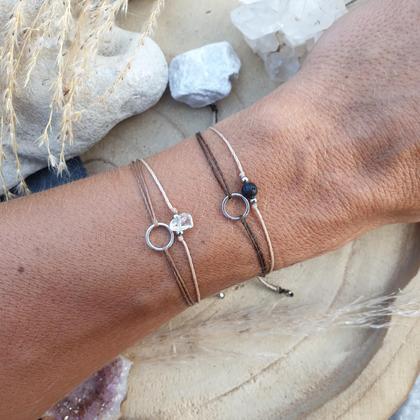 CIRCLE Doppelarmband *Bergkristall/Lavastein 8mm Edelstahl