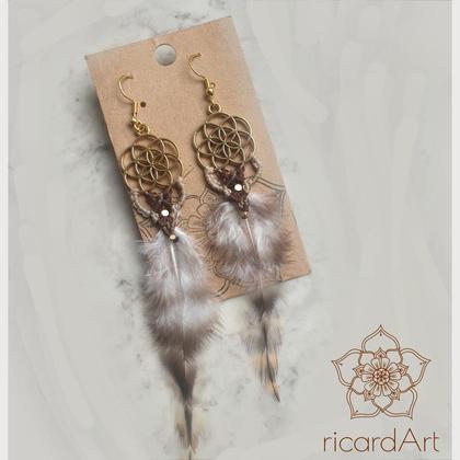 Feder Makramee Ohrringe *SEED OF LIFE* gold - Image 3