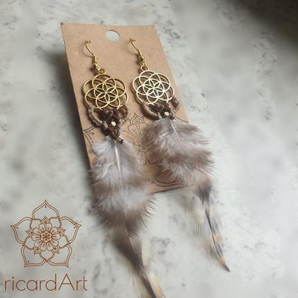 Feder Makramee Ohrringe *SEED OF LIFE* gold - Image 2