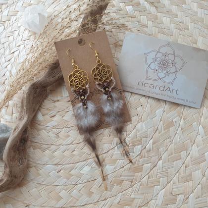 Feder Makramee Ohrringe *SEED OF LIFE* gold - Image 4