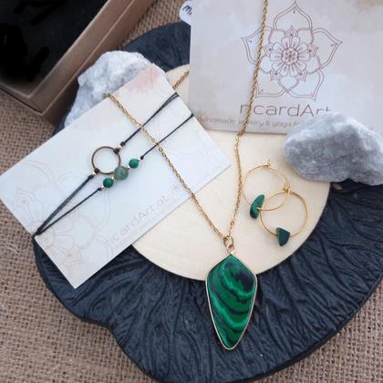 MALACHIT Schmuckset  *ANÃHATA* 18k vergoldet