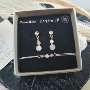 Mondstein- Bergkristall Schmuckset *CRYSTAL HEALING* gold