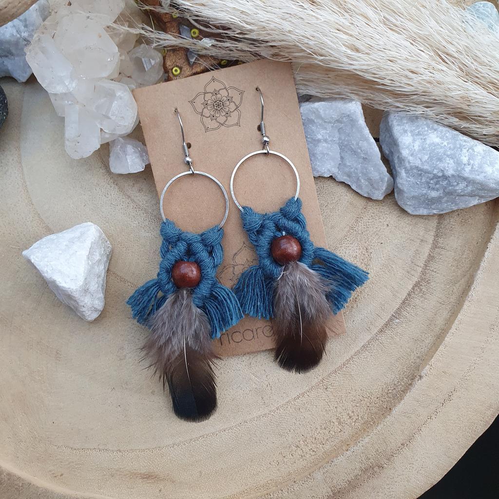 Makramee Ohrringe *FEATHER* petrol