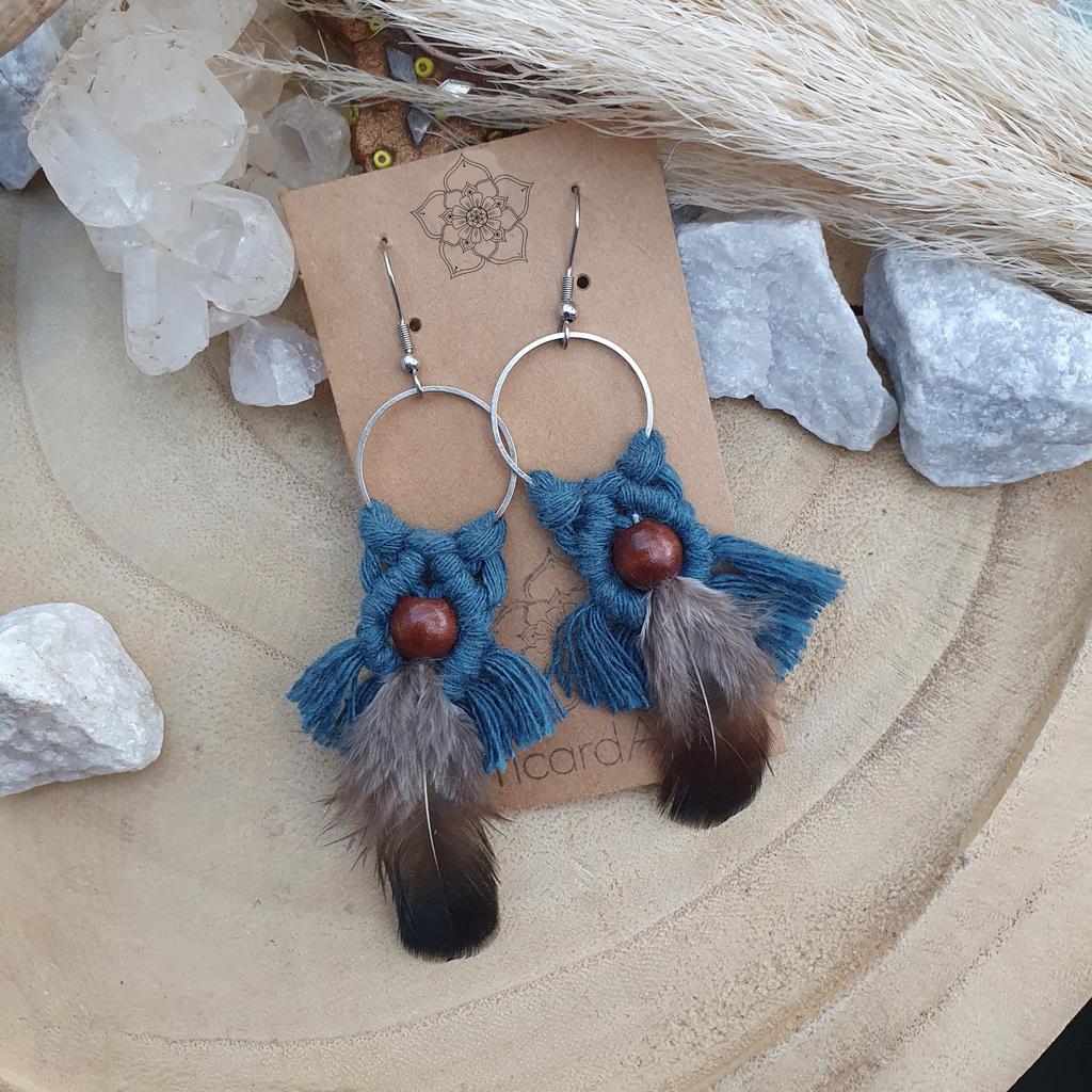 Makramee Ohrringe *FEATHER* petrol - Image 2