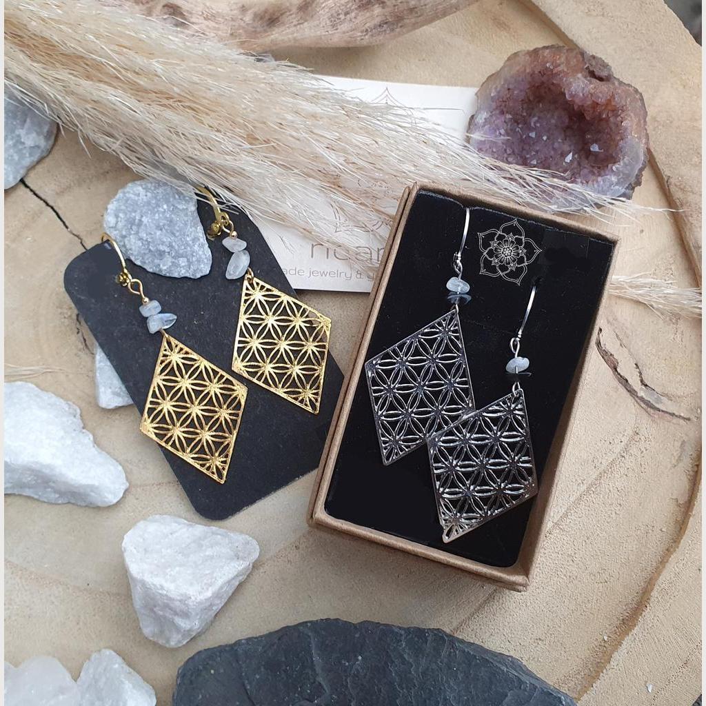 MONDSTEIN/TURMALIN Ohrringe *DIAMOND Flower of Life*