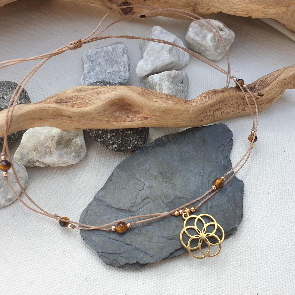 Tigerauge Halskette *SAAT DES LEBENS* Edelstahl/vergoldet