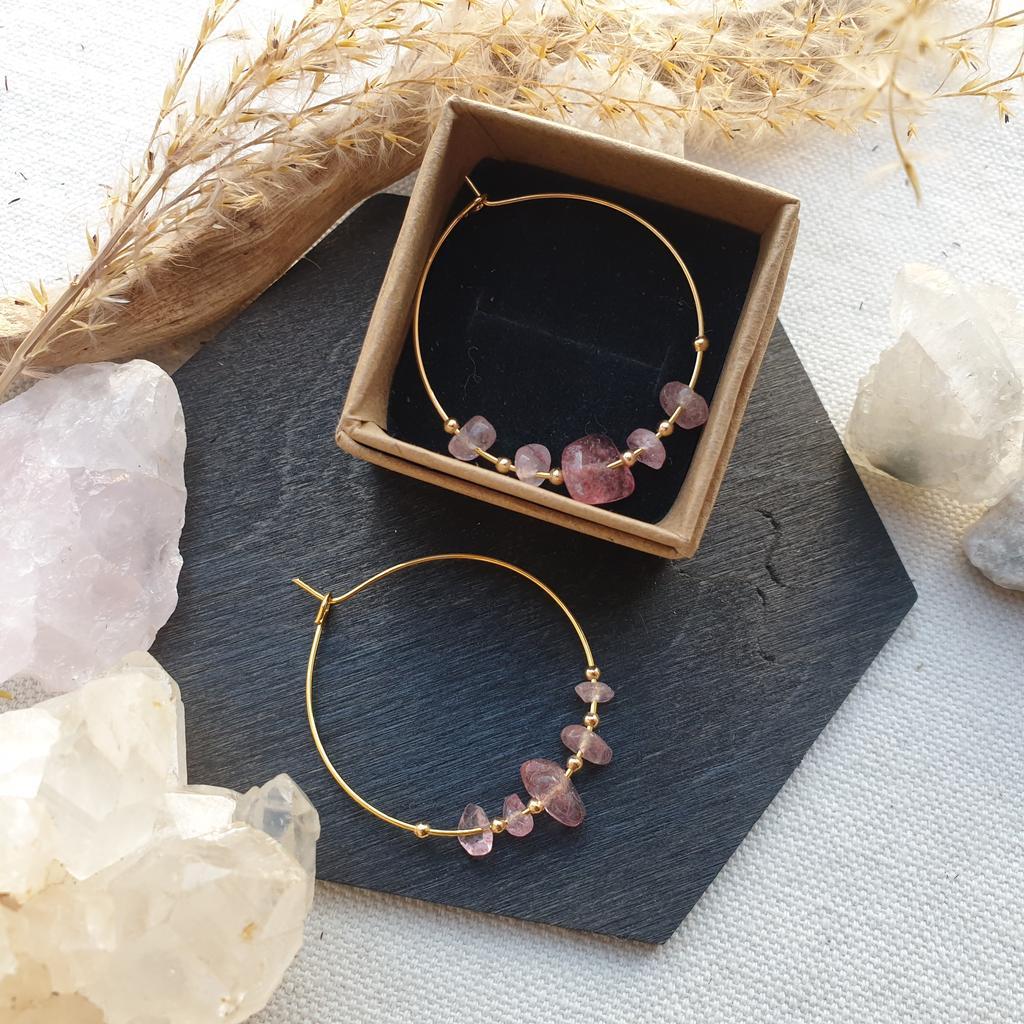 Amazonit/Aventurin/Erdbeerquarz/Lapislazuli CREOLEN *30mm Edelstahl - Image 4