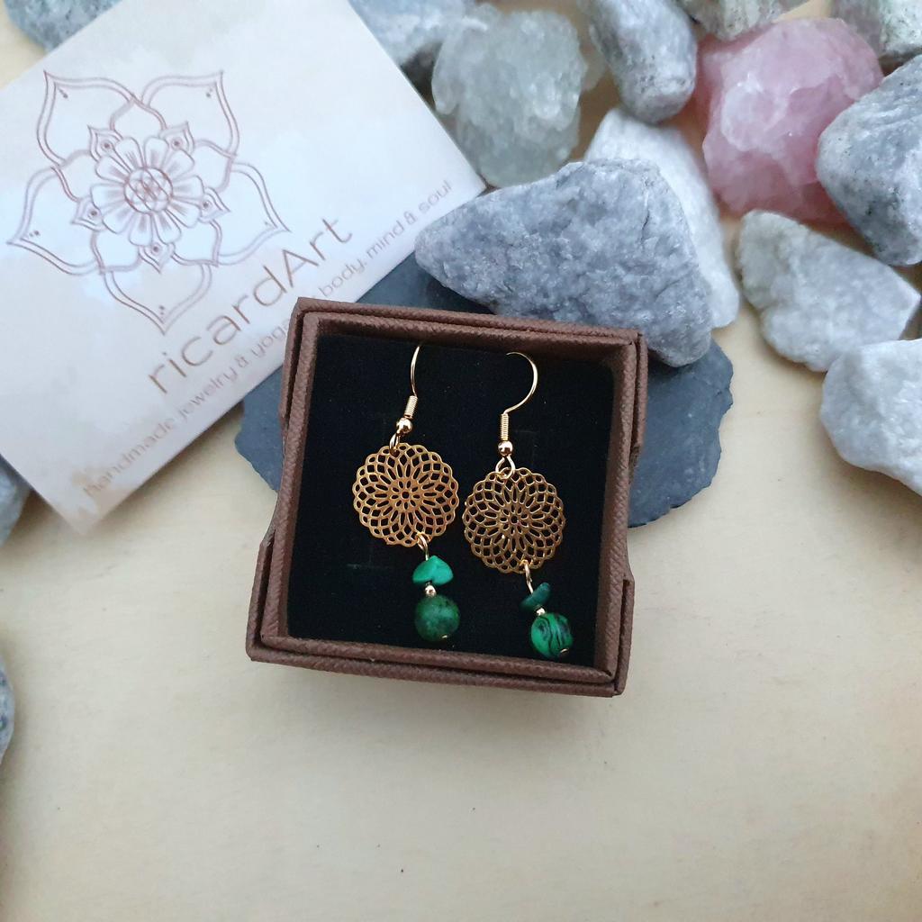 MALACHIT Ohrringe *MANDALABLUME gold
