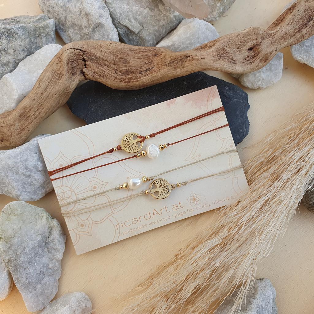 Doppelarmband *LEBENSBAUM & SÜßWASSERPERLE* 18kvergoldet