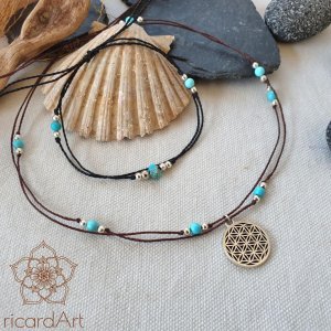 TÜRKIS Kette *BLUME DES LEBENS* dunkelbraun