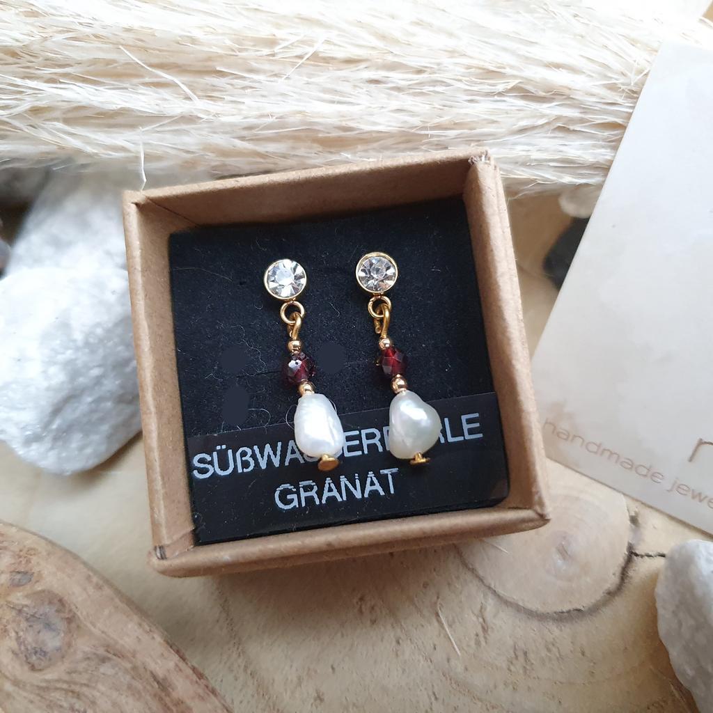 Süßwasserperle/Strass Ohrschmuck *GRANAT* Edelstahl