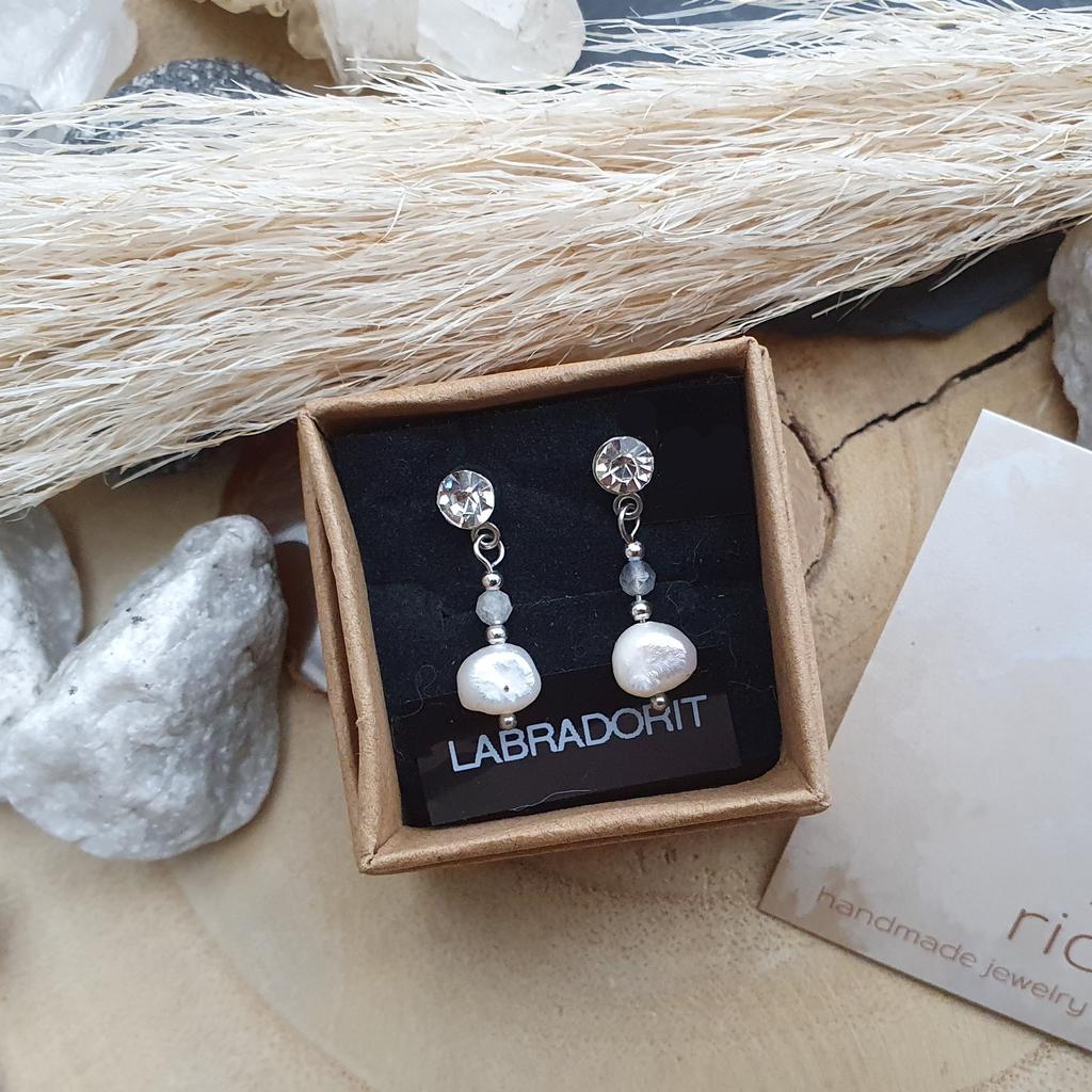 Süßwasserperle/Strass Ohrschmuck *LABRADORIT* Edelstahl