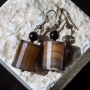 Ohrhänger Achat mit Onyx