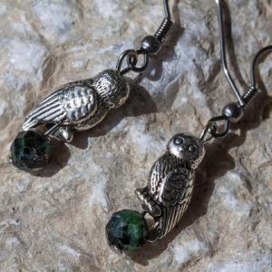 Ohrhänger Eule mit Rubin-Zoisit