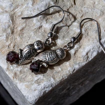 Ohrhänger Eule mit Rubin-Zoisit