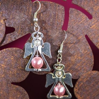 Engel silberfarben mit rosa Glasperle