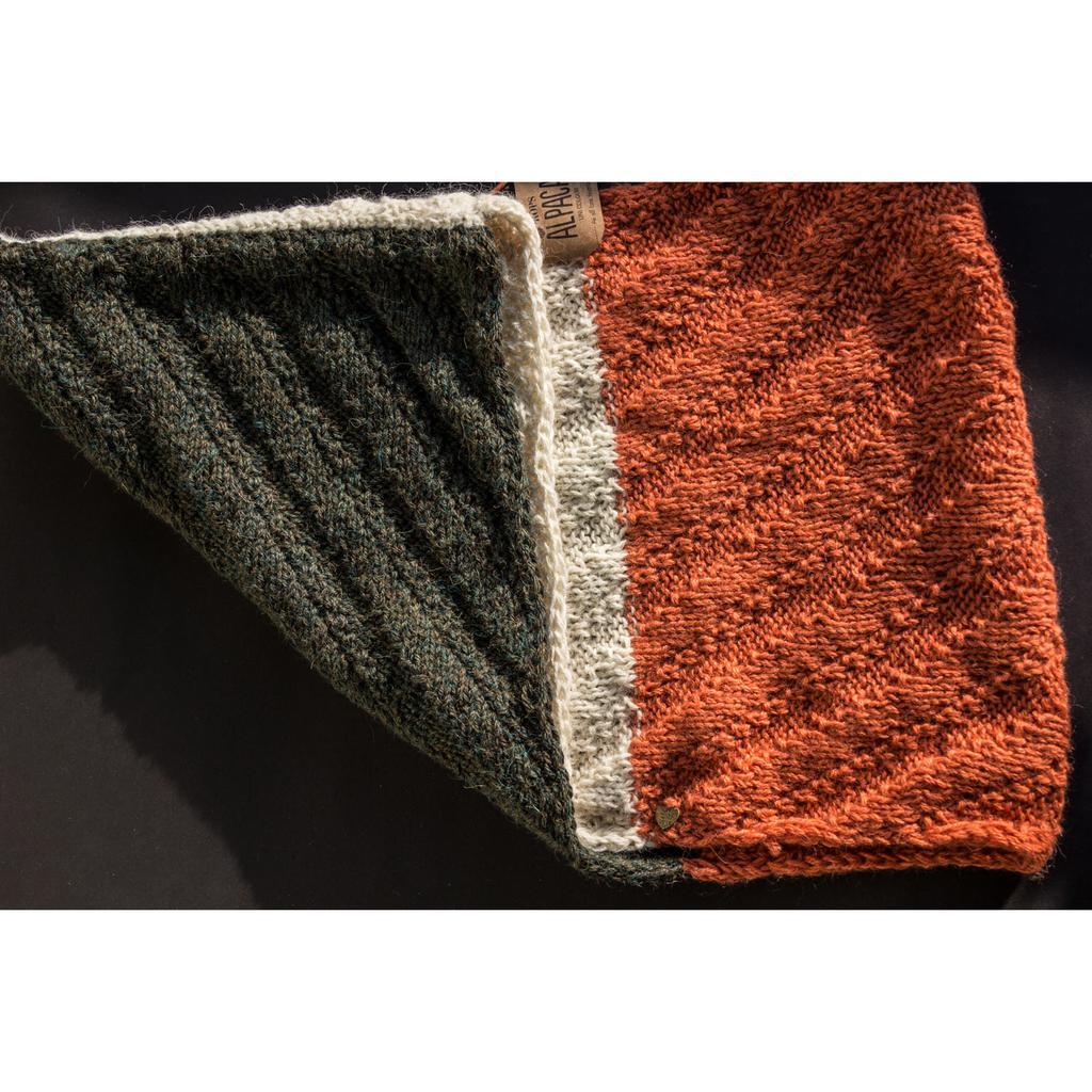 Alpaka Loop-Schal tannengrün/orange/winterweiß - Image 3